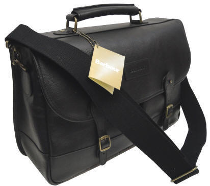 barbour leather briefcase black