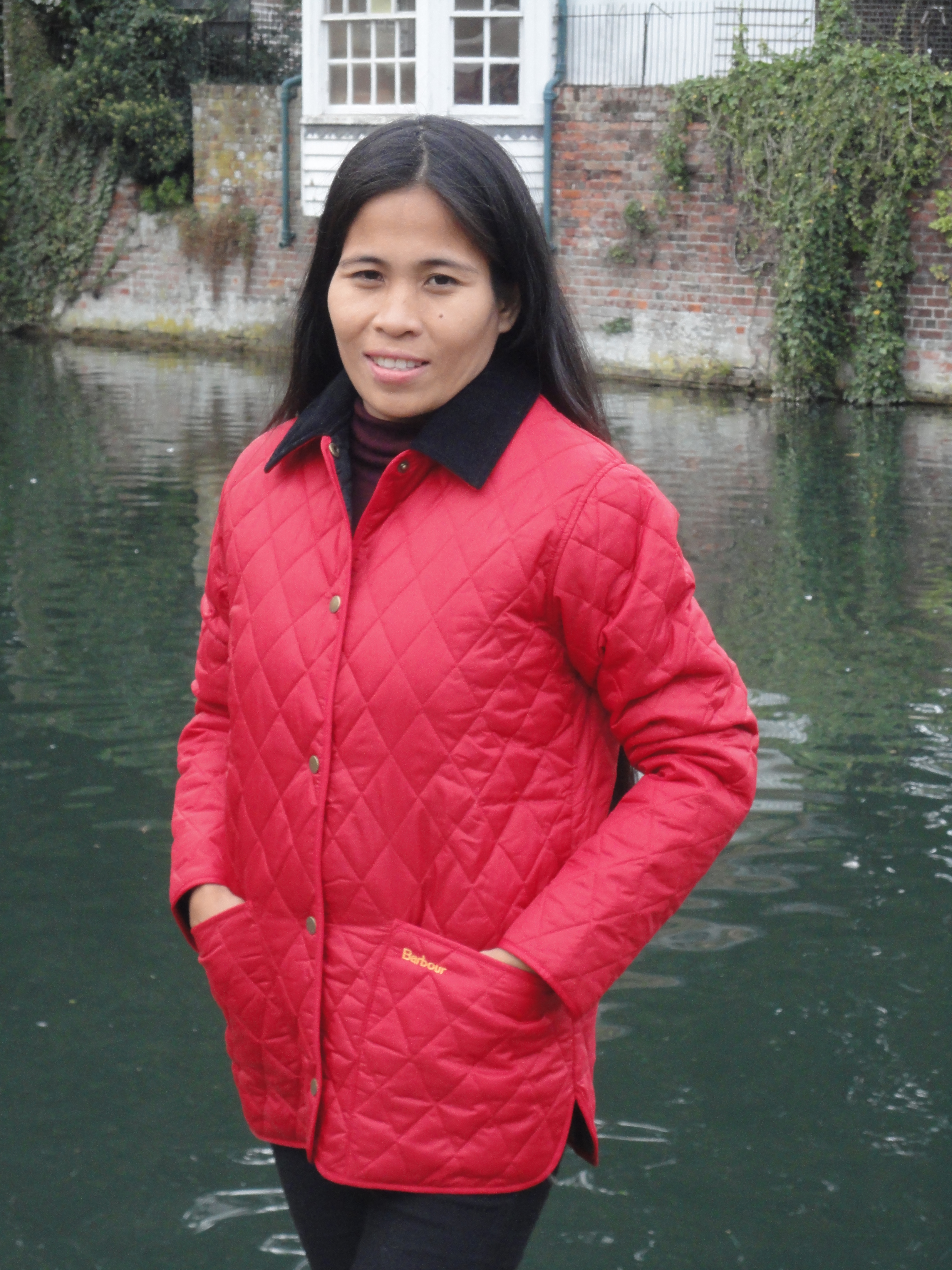 barbour quilted jacket red