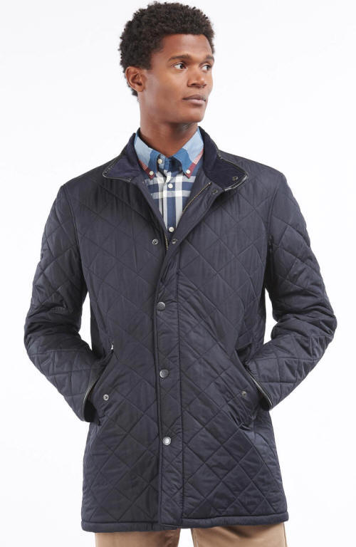 Barbour Long Powell Quilted Jacket Navy MQU1437NY71