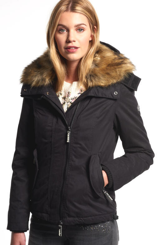 Superdry Microfibre Fur Boxy Jacket - Black - Red Rae Town & Country